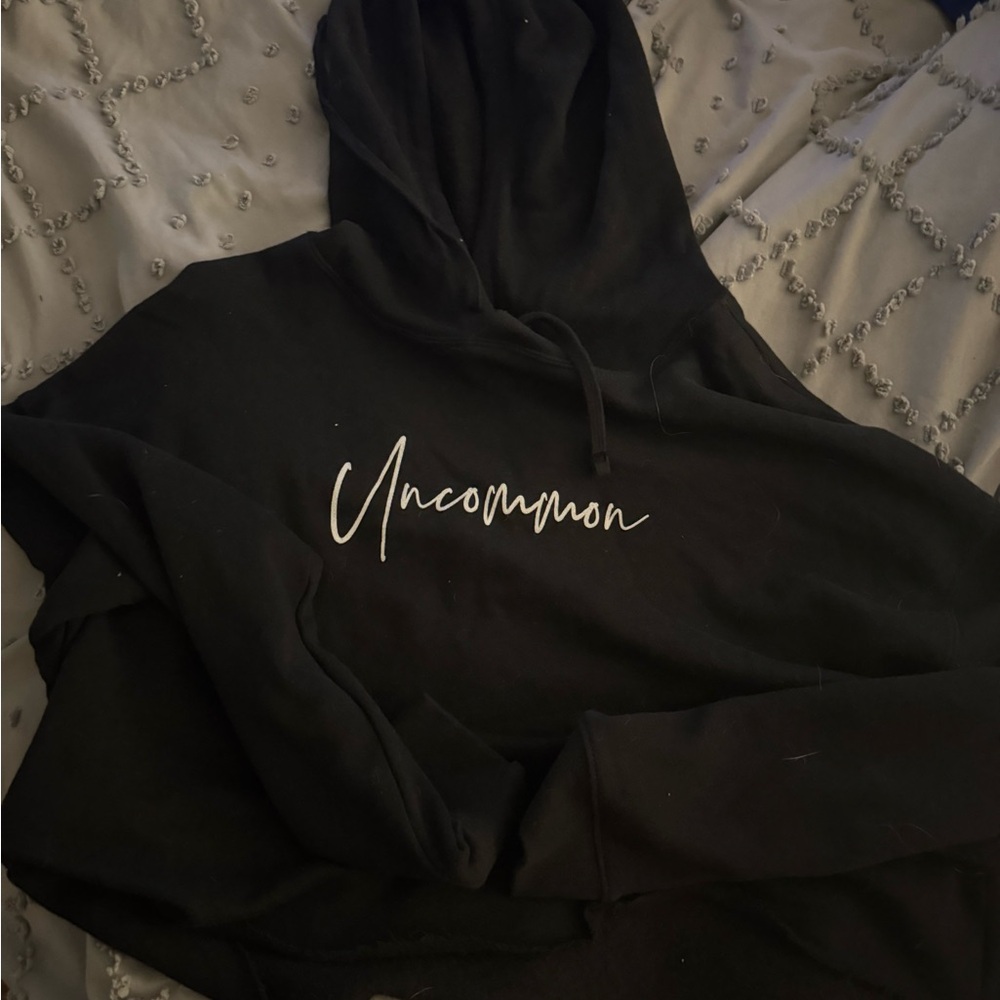 Uncommon Black and White Hooded Crop Top Sweatshirt